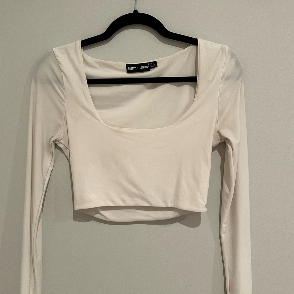 Pretty little thing cropped white long sleeve going out top